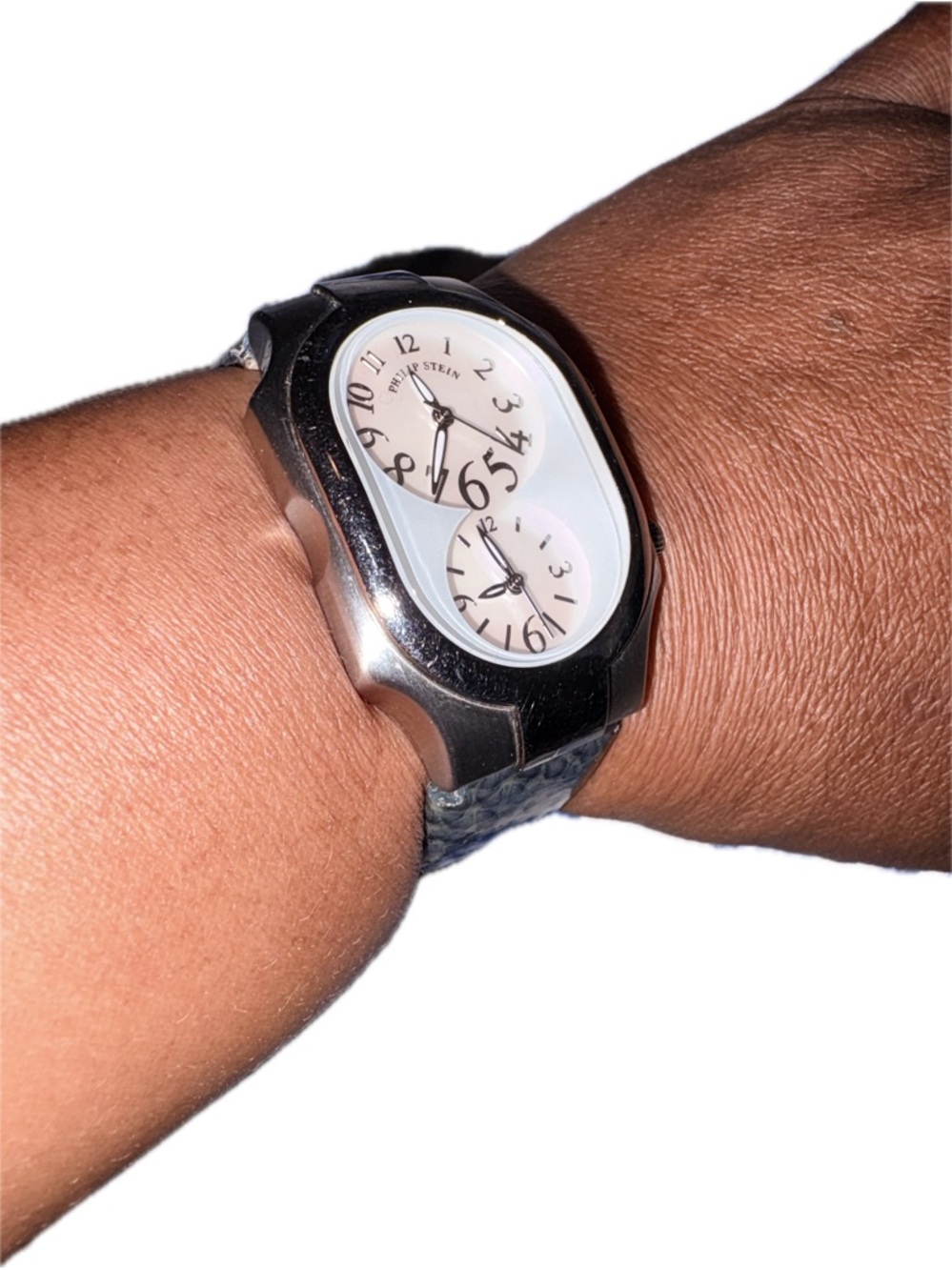 Philip Stein Teslar Silver Case Watch with White Dual Dials